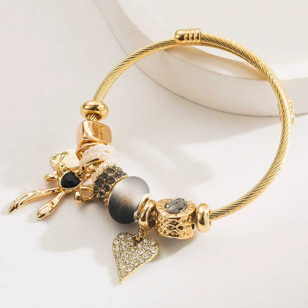 Wholesale Fresh Allmatch Adjustable Diamond Inlaid Alloy Bow And Heart Pattern Bracelet For Unisex - Image 6