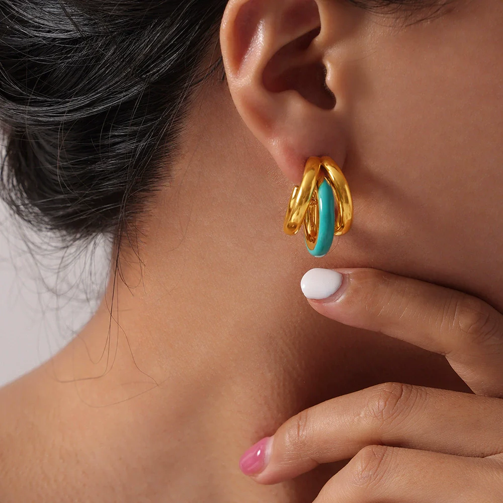 Wholesale Fresh Fashion Geometric Ushape And Cshape Electroplated Titanium Steel Earrings For Women - Image 4