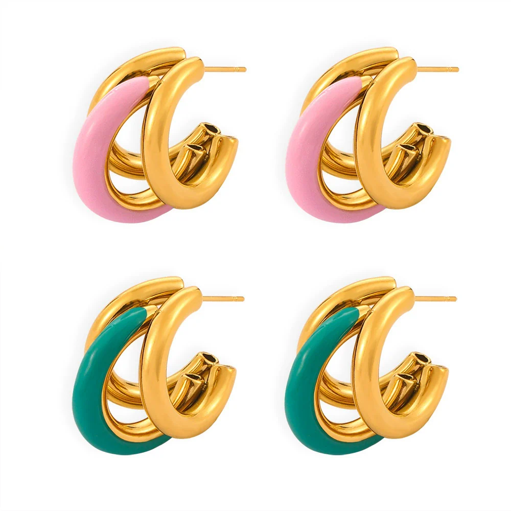 Wholesale Fresh Fashion Geometric Ushape And Cshape Electroplated Titanium Steel Earrings For Women - Image 5