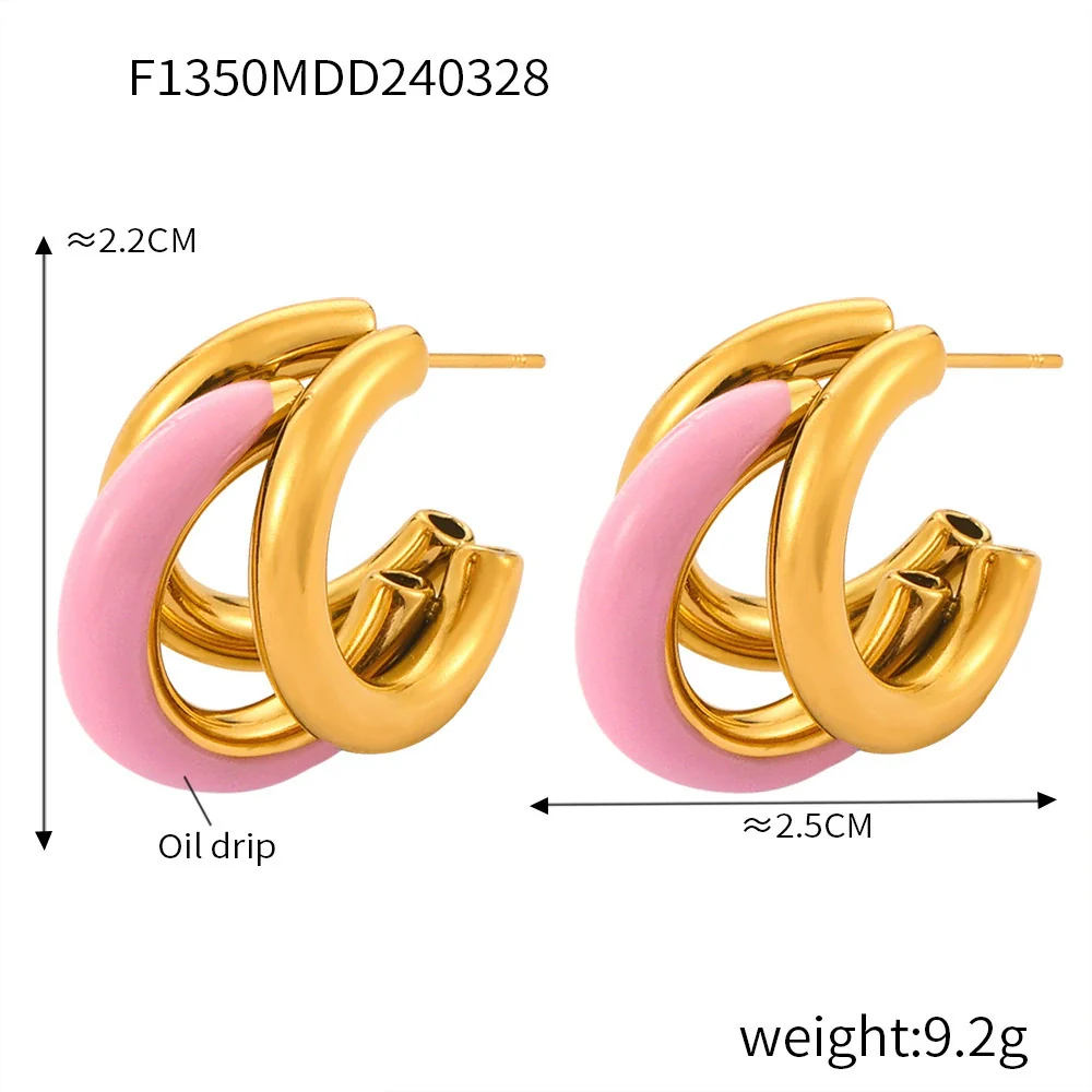 Wholesale Fresh Fashion Geometric Ushape And Cshape Electroplated Titanium Steel Earrings For Women - Image 7