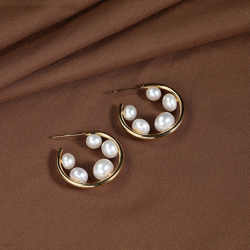 Wholesale Freshwater Pearl Earrings Copper Gold Plated S925 Sterling Silver Unisex Natural Style Flower Circle Design - Image 3