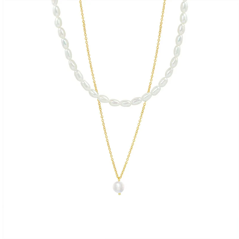 Wholesale Freshwater Pearl Geometric Simple Natural Titanium Steel Electroplated Stacked Necklace For Women - Image 5