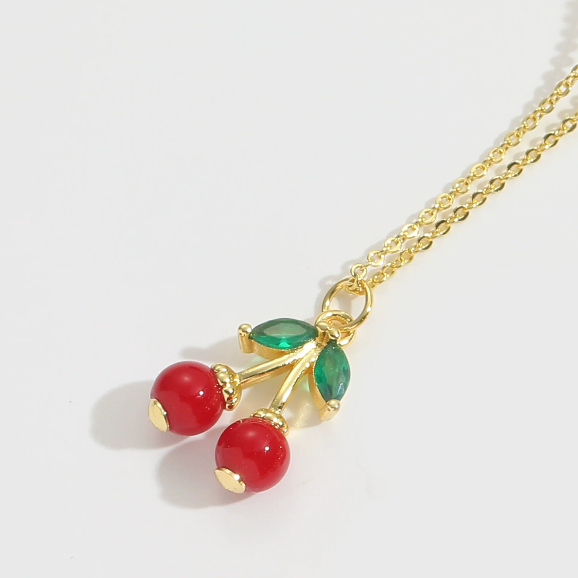 Wholesale Fruit Series Cherry Shape Pendant Clavicle Chain Necklace For Women Copper Electroplating Mixed Gemstone Setting Geometric Style - Image 10