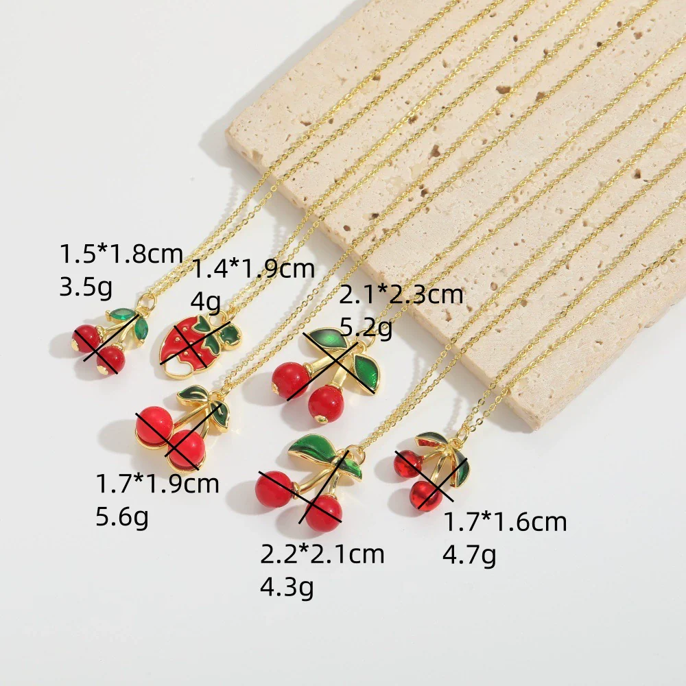 Wholesale Fruit Series Cherry Shape Pendant Clavicle Chain Necklace For Women Copper Electroplating Mixed Gemstone Setting Geometric Style - Image 2