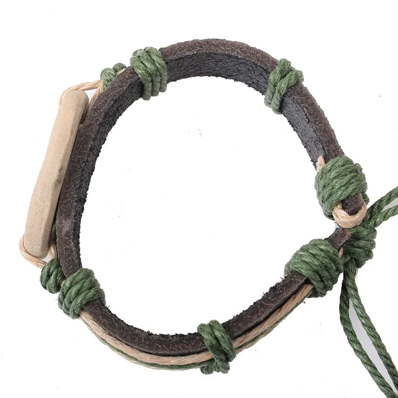 Wholesale Genuine Leather Woven Bracelet With Ceramic And Geometric Peace Symbol Handmade Jewelry - Image 3