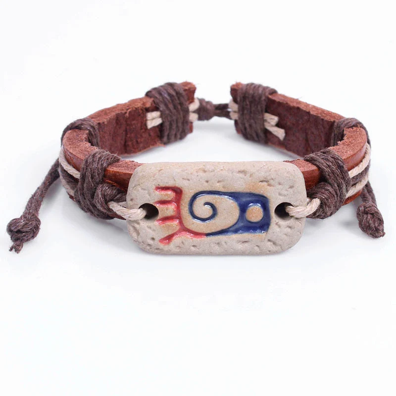 Wholesale Genuine Leather Woven Bracelet With Ceramic And Geometric Peace Symbol Handmade Jewelry - Image 7