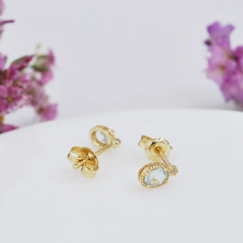 Wholesale Geometric 925 Sterling Silver Electroplated Stud Earrings With Sky Blue Topaz And Zircon For Women - Image 2