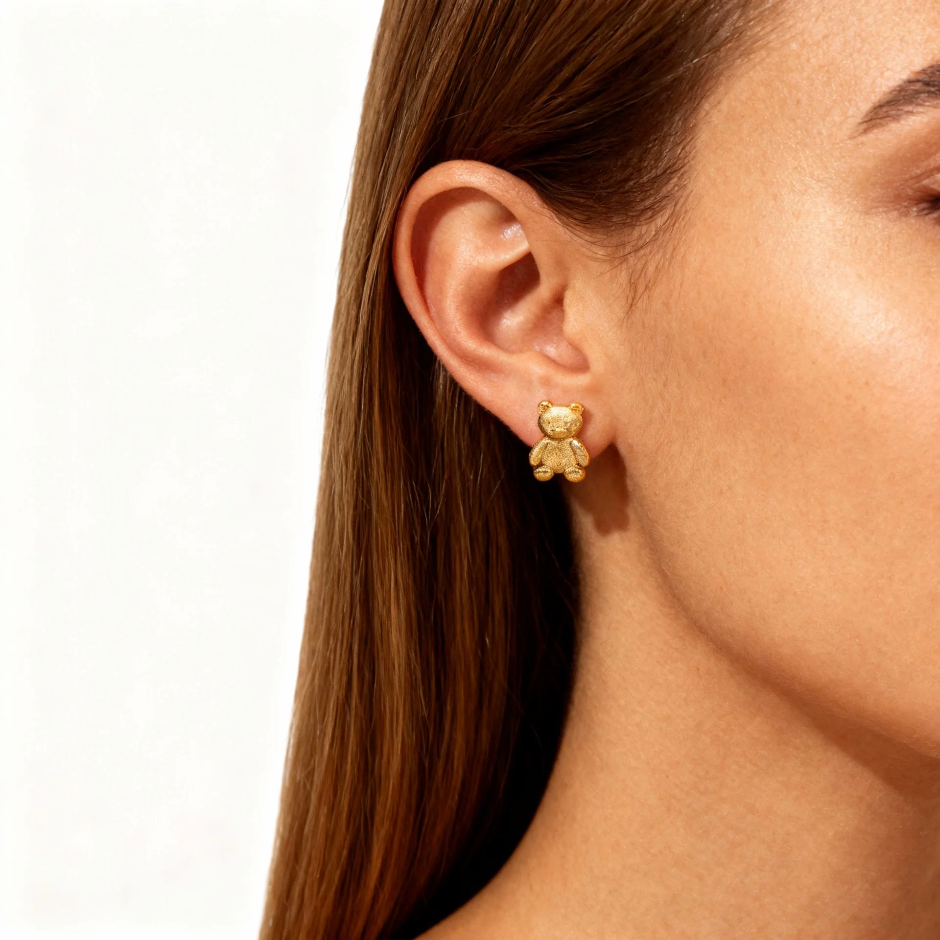 Wholesale Geometric Bear Shaped Stainless Steel Gold Plated Unisex Earrings