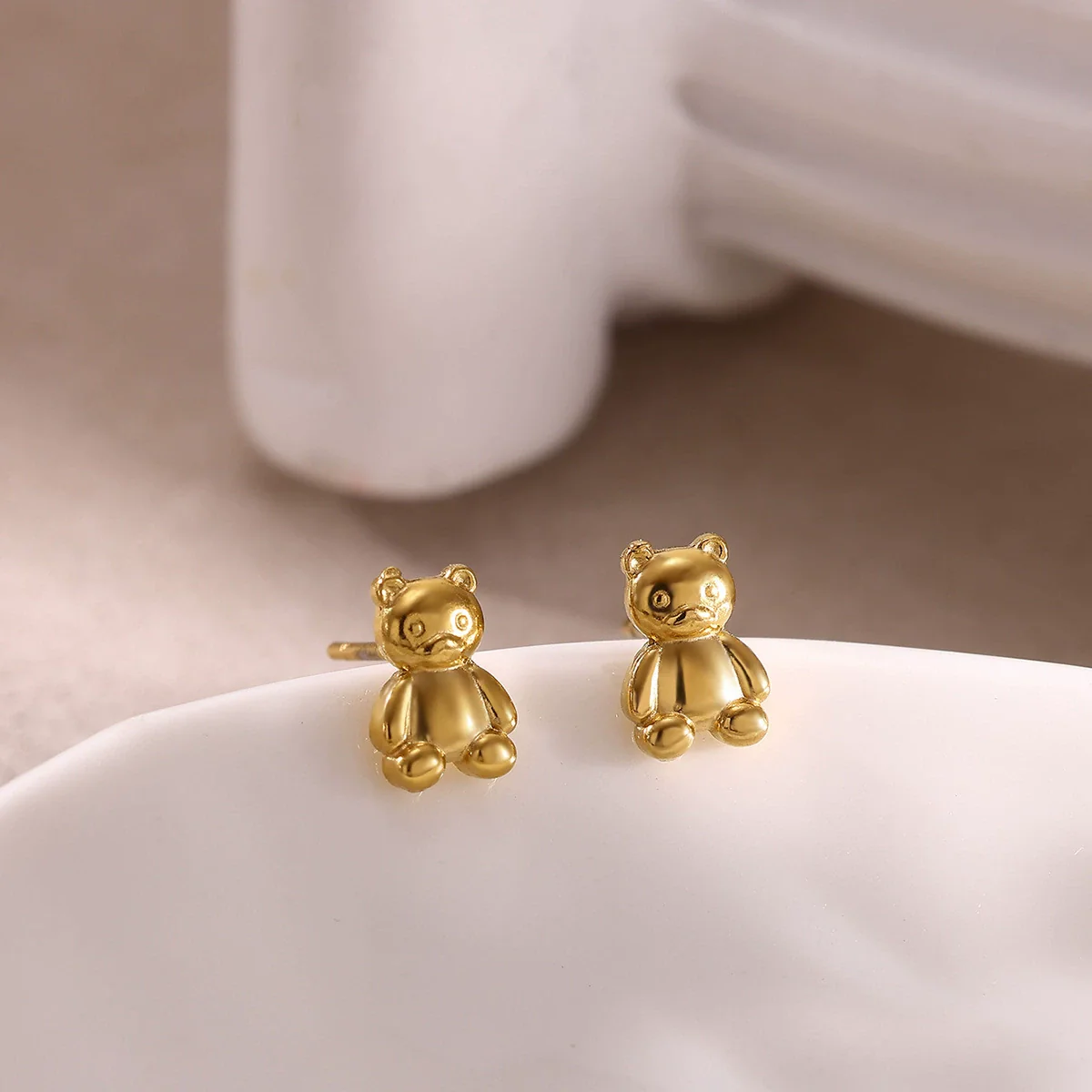 Wholesale Geometric Bear Shaped Stainless Steel Gold Plated Unisex Earrings - Image 2