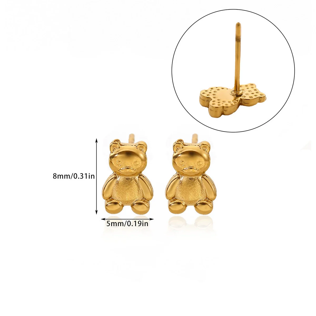 Wholesale Geometric Bear Shaped Stainless Steel Gold Plated Unisex Earrings - Image 4