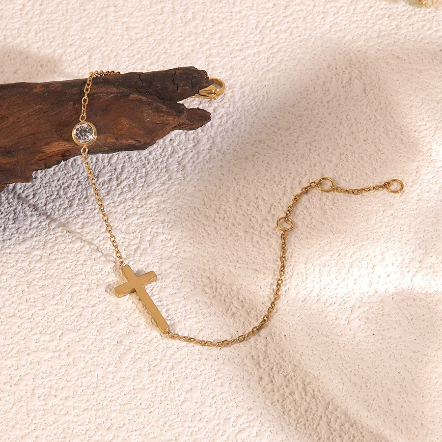 Wholesale Geometric Butterfly Cross Stainless Steel 18K Gold Plated Bracelet For Women - Image 3