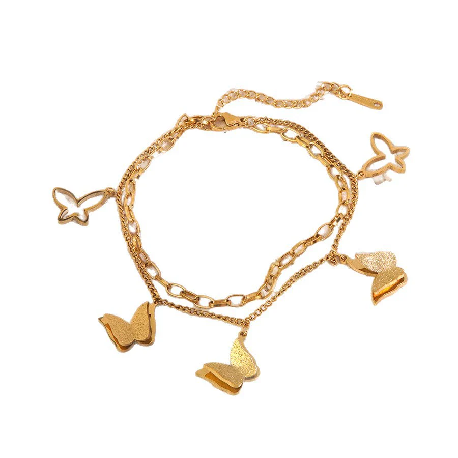 Wholesale Geometric Butterfly Cross Stainless Steel 18K Gold Plated Bracelet For Women - Image 5