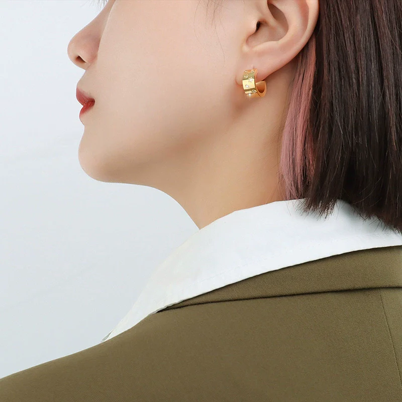Wholesale Geometric Cartoon Style Diamond Earrings Titanium Steel 18K Gold Plated Jewelry - Image 5