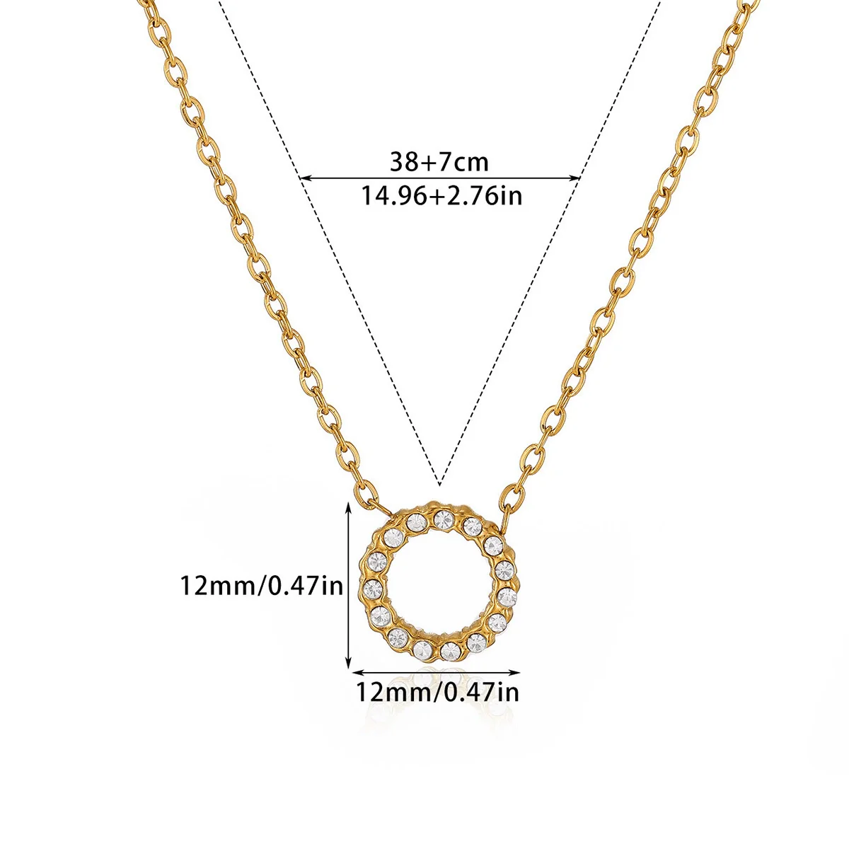 Wholesale Geometric Clavicle Chain And Full Diamond Ring Necklace Stainless Steel Gold Electroplated Unisex - Image 5