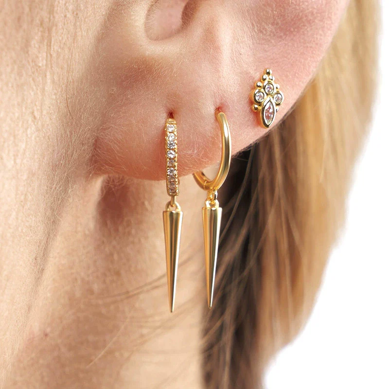 Wholesale Geometric Conical Rivets Retro Silver Needle And Copper Electroplated Earrings For Women And Men - Image 2