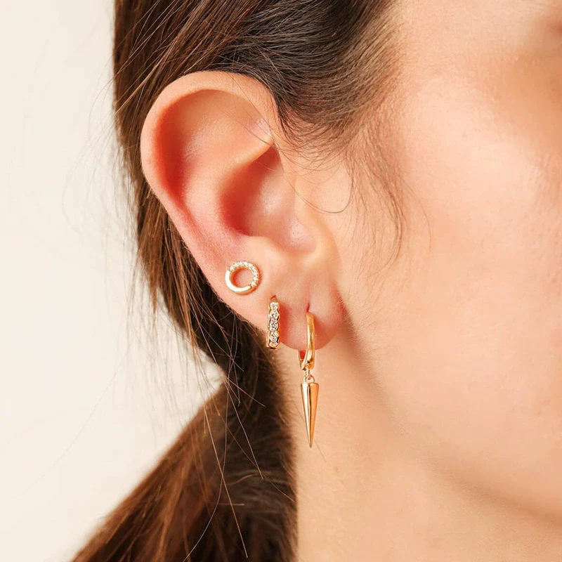 Wholesale Geometric Conical Rivets Retro Silver Needle And Copper Electroplated Earrings For Women And Men - Image 4