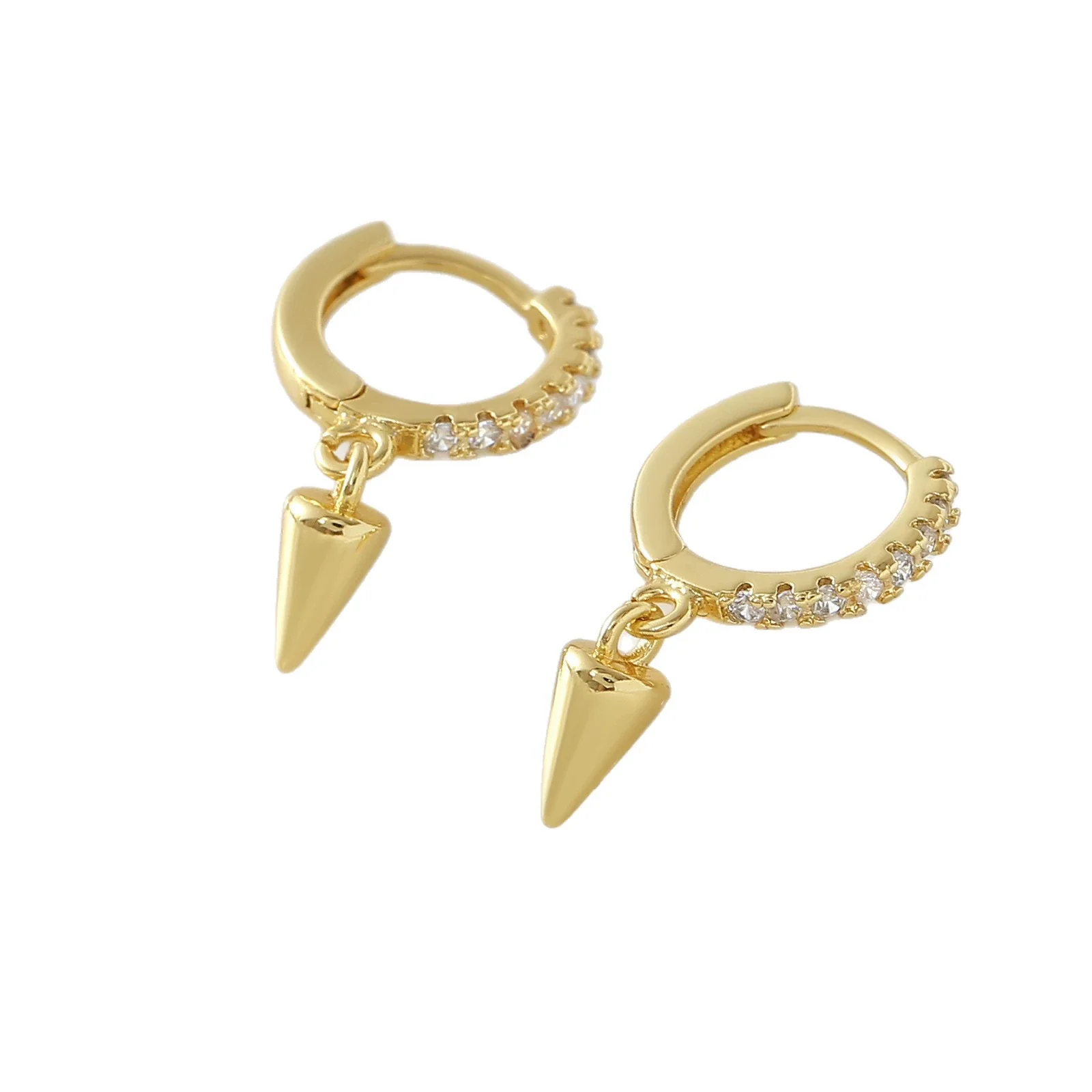 Wholesale Geometric Copper Electroplated 18K Gold Zirconinlaid Round Pointed Cone Drop Earrings For Women - Image 5