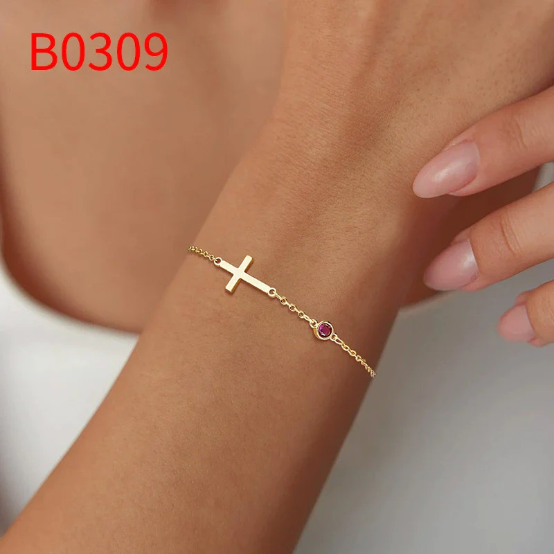 Wholesale Geometric Copper Electroplated Women's Cross Bracelet With Inlaid Birthstone Light Luxury Highend Jewelry - Image 12
