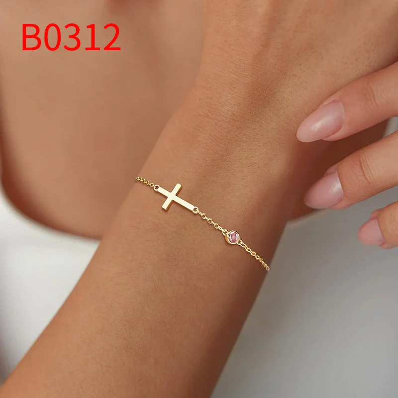Wholesale Geometric Copper Electroplated Women's Cross Bracelet With Inlaid Birthstone Light Luxury Highend Jewelry - Image 15