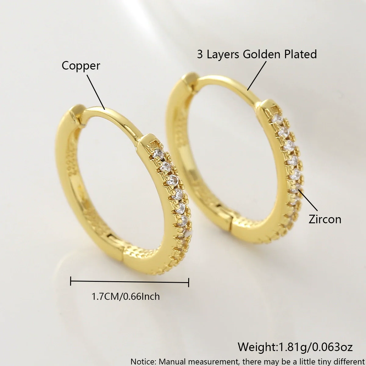 Wholesale Geometric Copper Goldplated Zircon Inlaid Hoop Earrings Unisex - Image 8