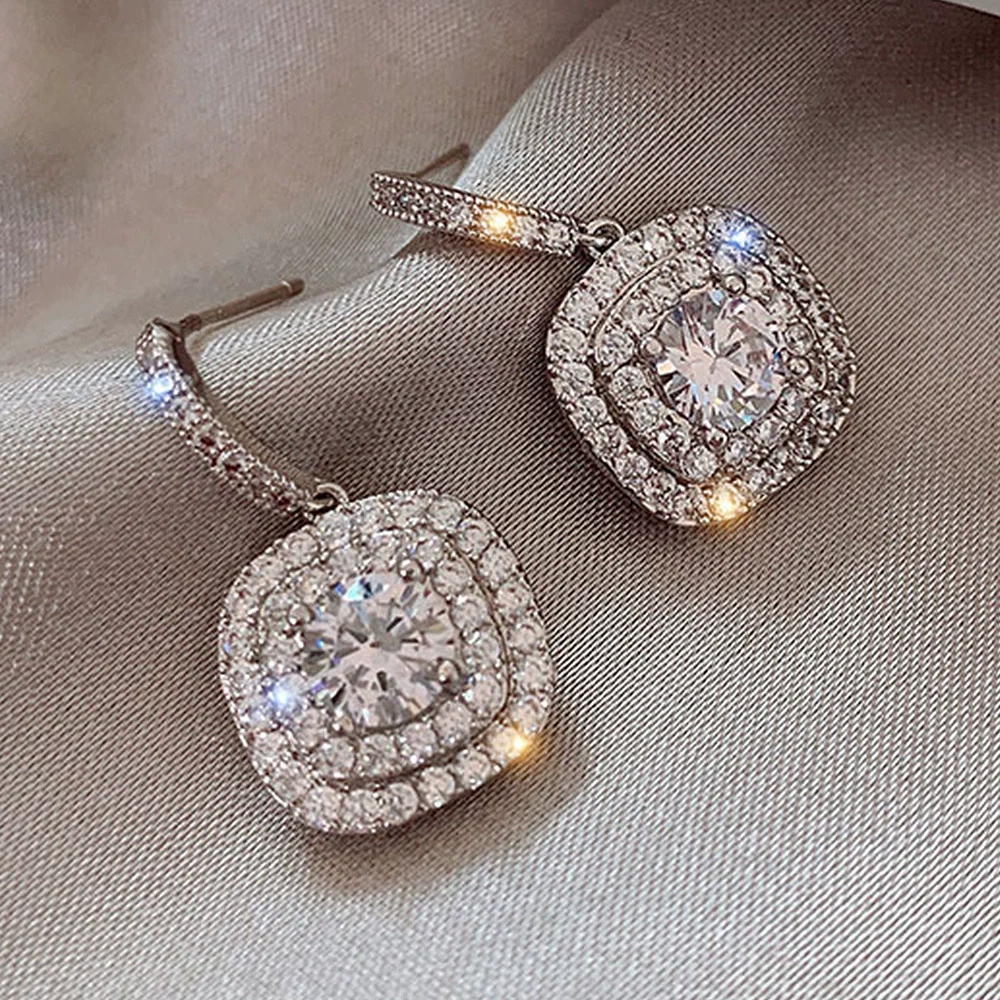 Wholesale Geometric Copper Zircon Microinlaid Earrings For Women Light Luxury Cold Style