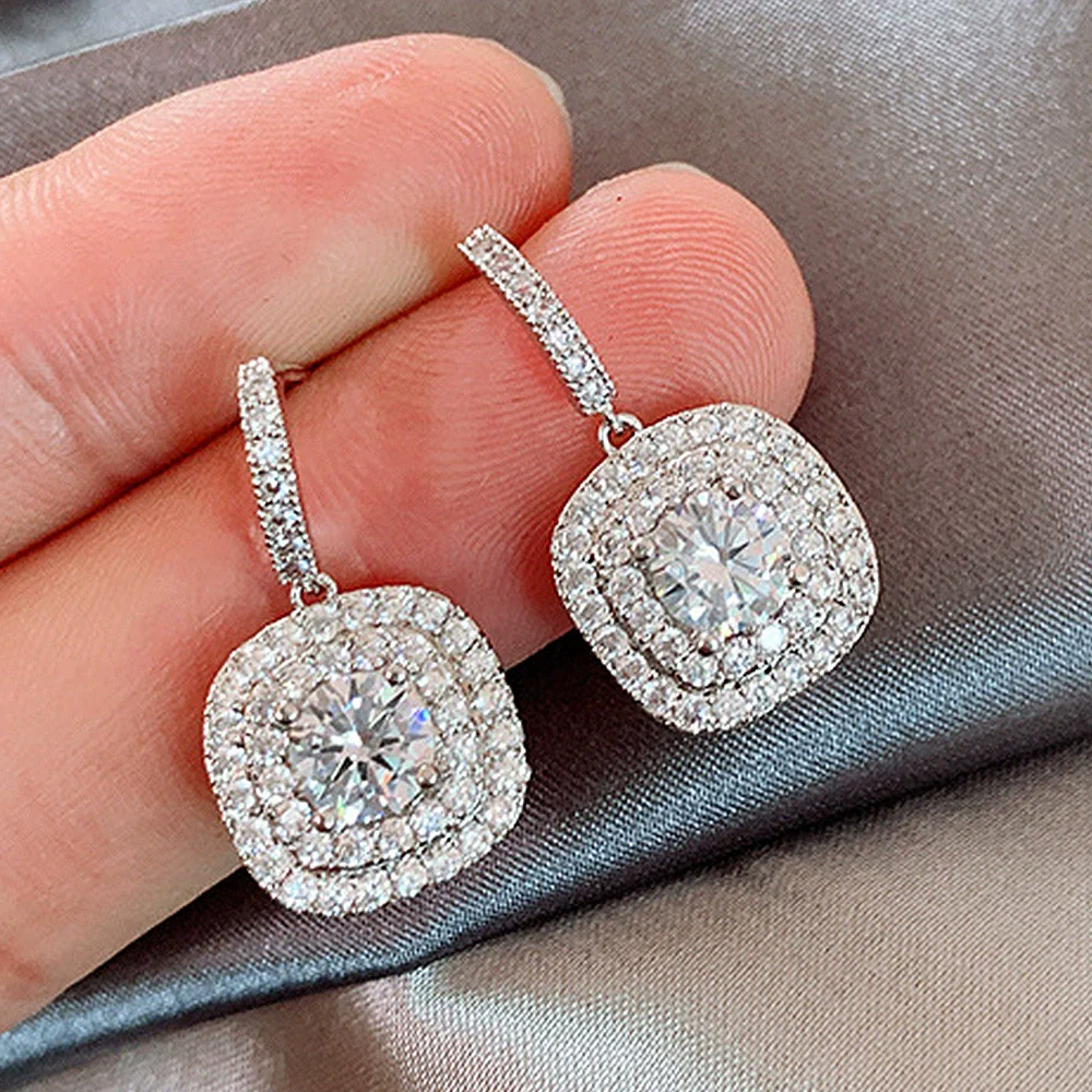 Wholesale Geometric Copper Zircon Microinlaid Earrings For Women Light Luxury Cold Style - Image 3