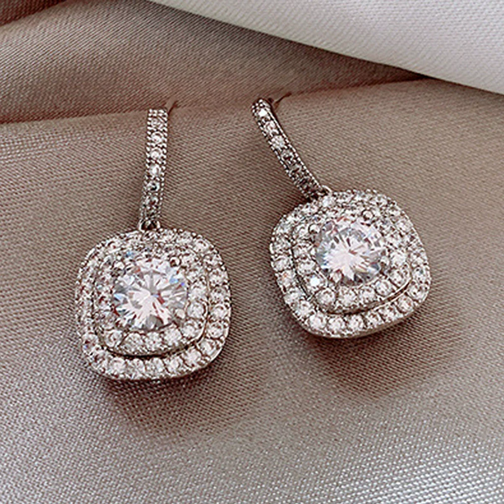 Wholesale Geometric Copper Zircon Microinlaid Earrings For Women Light Luxury Cold Style - Image 4