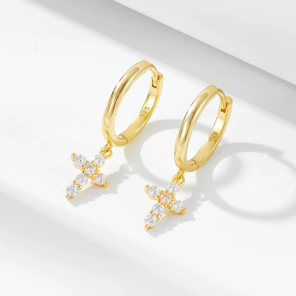 Wholesale Geometric Cross Diamond Inlaid S925 Sterling Silver Earrings For Women