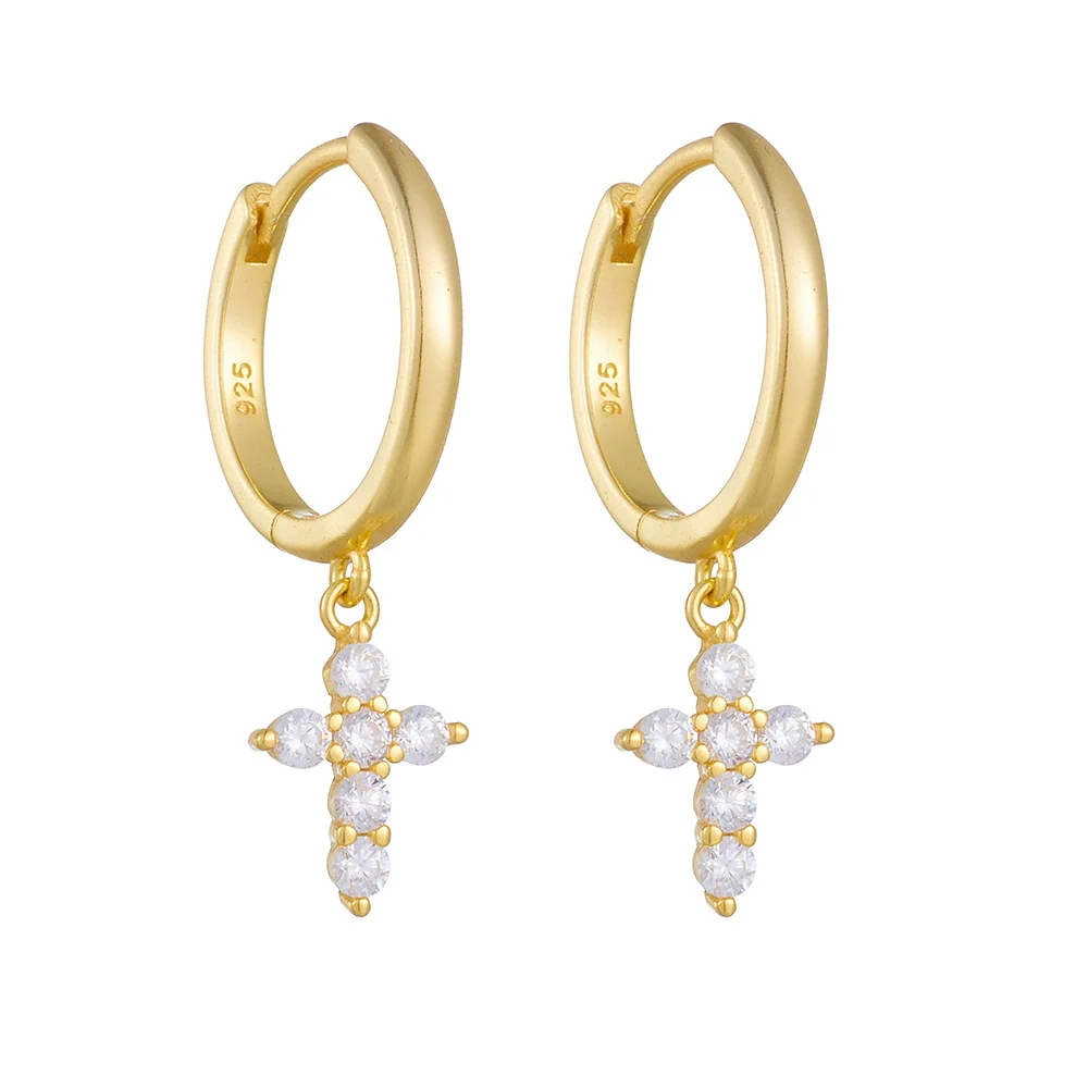 Wholesale Geometric Cross Diamond Inlaid S925 Sterling Silver Earrings For Women - Image 5