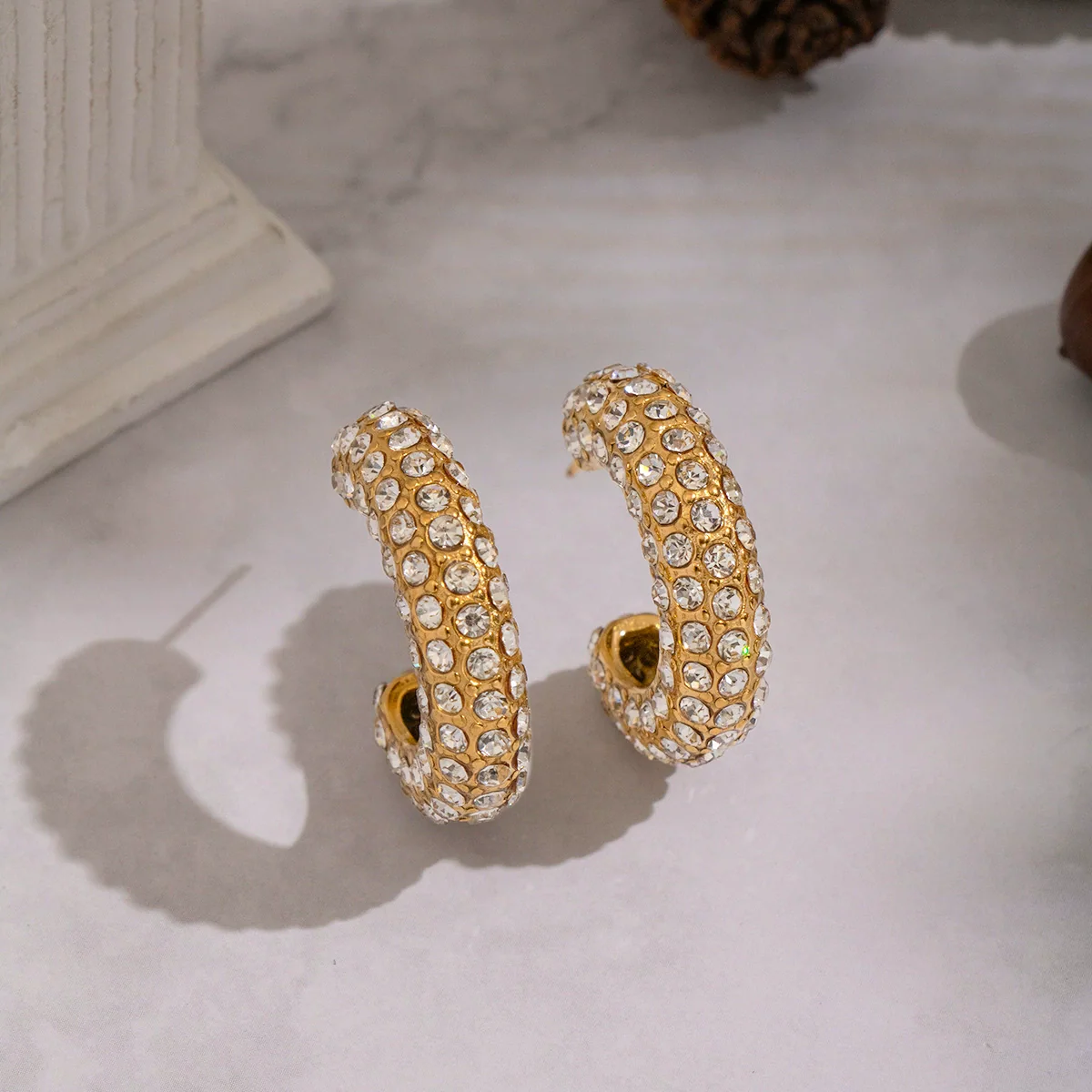 Wholesale Geometric Cshaped Diamond Earrings Set With 18K Real Gold Plated Stainless Steel For Women Luxury Jewelry - Image 3