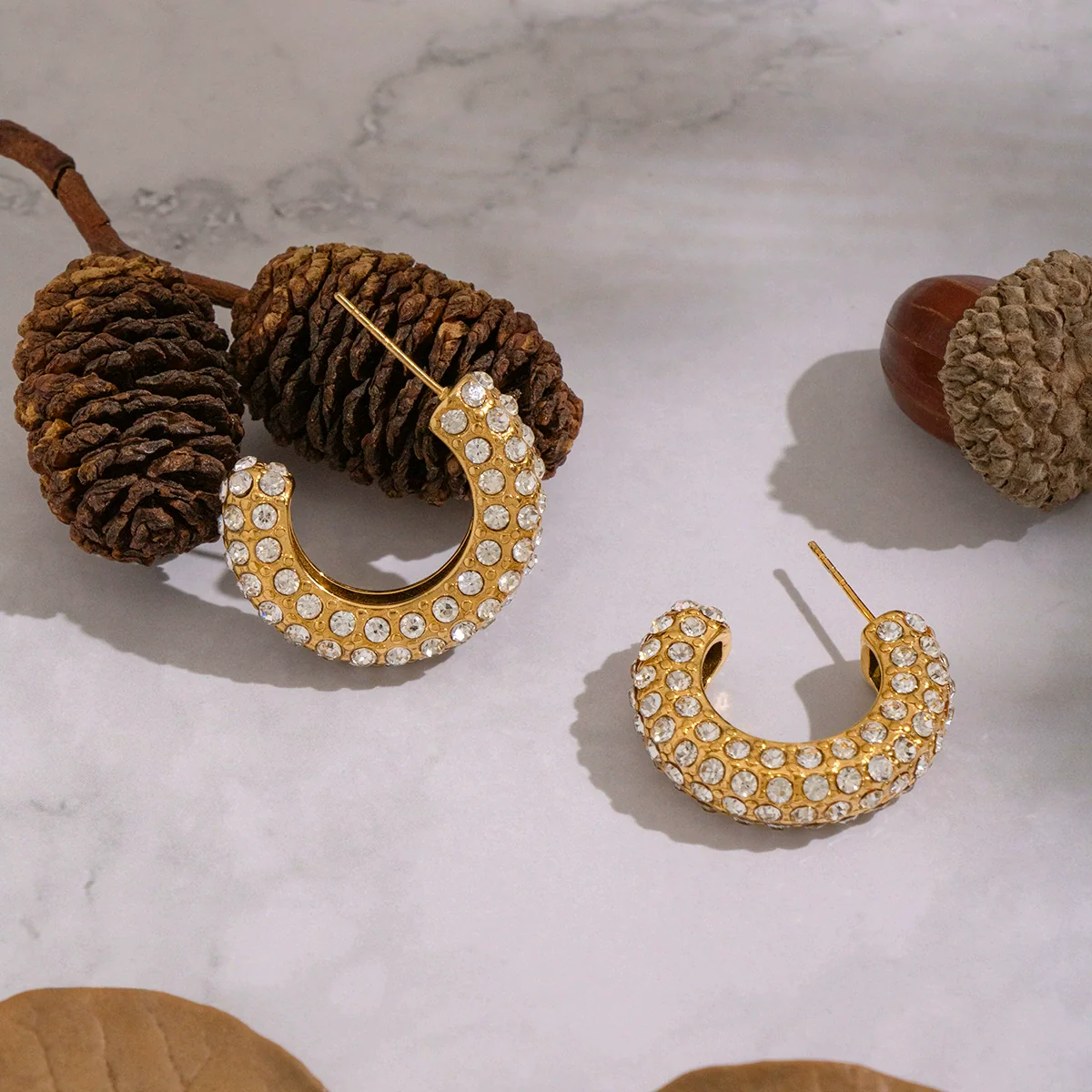Wholesale Geometric Cshaped Diamond Earrings Set With 18K Real Gold Plated Stainless Steel For Women Luxury Jewelry - Image 4