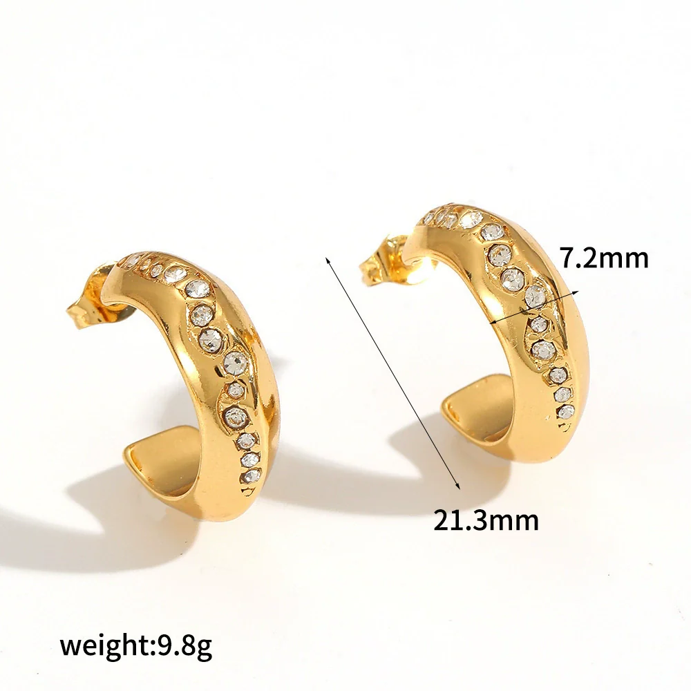 Wholesale Geometric Cshaped Diamondencrusted Stainless Steel Earrings For Women With Pvd Furnace Vacuum Real Gold Plating - Image 5