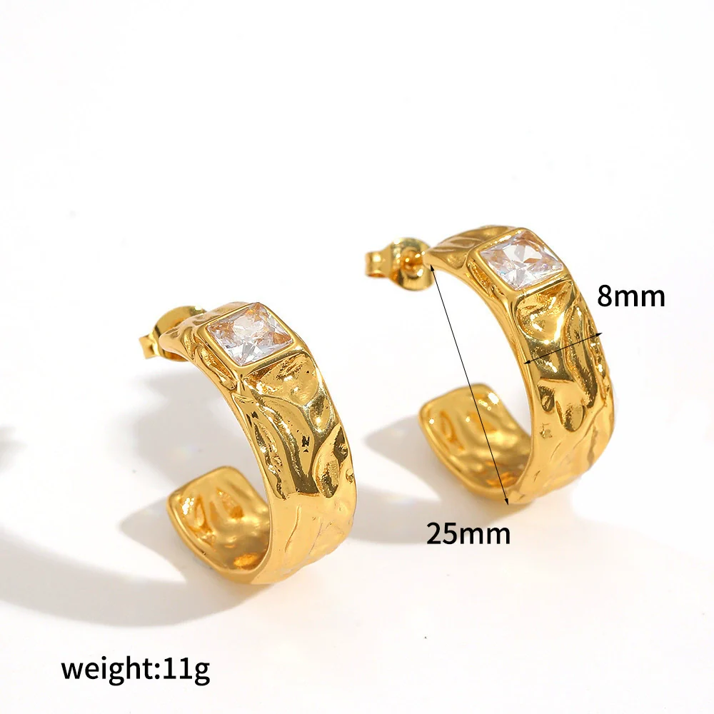 Wholesale Geometric Cshaped Diamondencrusted Stainless Steel Earrings For Women With Pvd Furnace Vacuum Real Gold Plating - Image 6