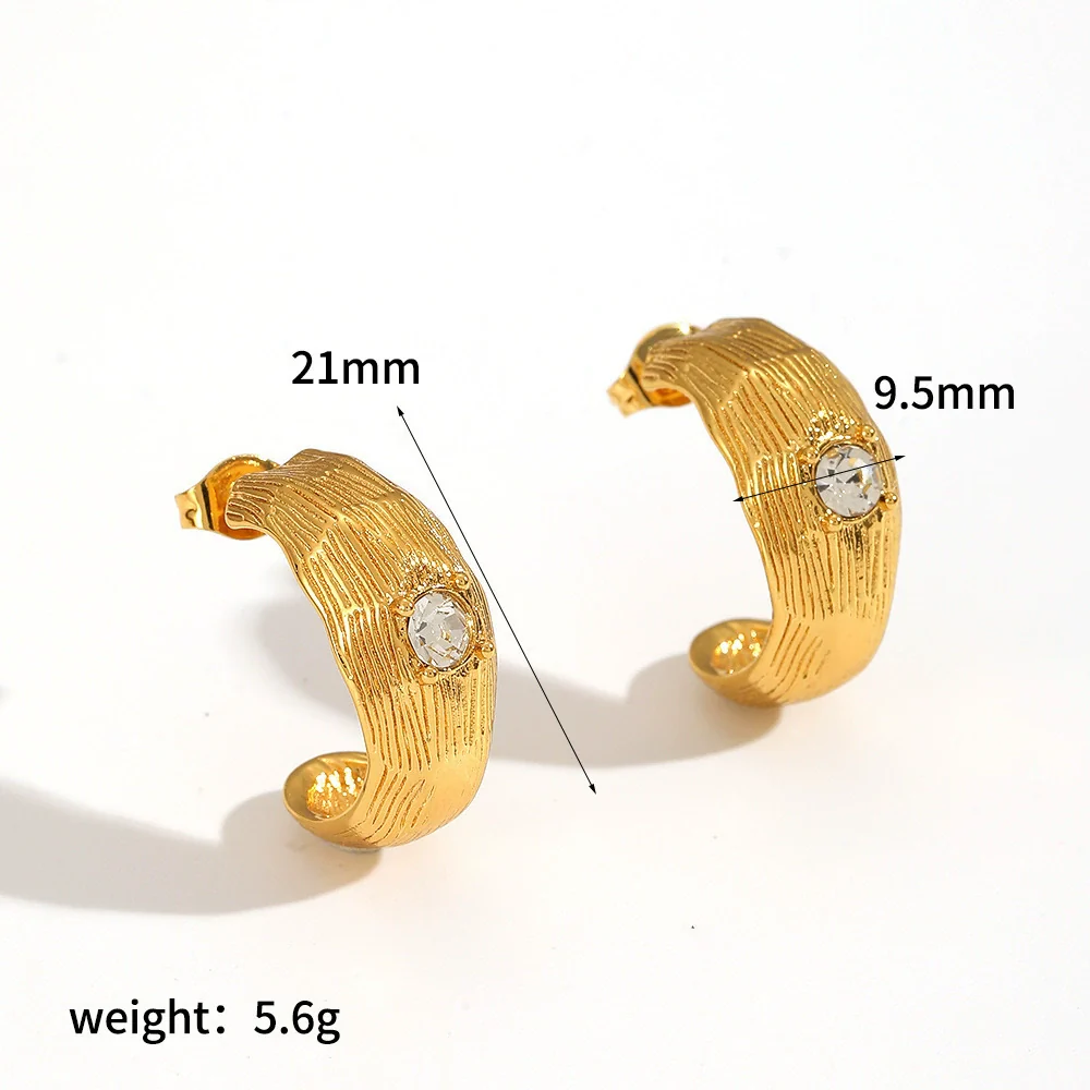 Wholesale Geometric Cshaped Diamondencrusted Stainless Steel Earrings For Women With Pvd Furnace Vacuum Real Gold Plating - Image 7