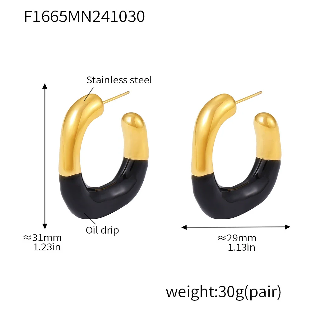 Wholesale Geometric Cshaped Stainless Steel Halfdrop Oil Earrings Electroplated For Women - Image 6
