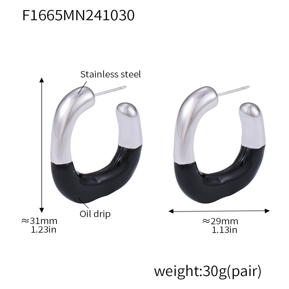 Wholesale Geometric Cshaped Stainless Steel Halfdrop Oil Earrings Electroplated For Women - Image 7