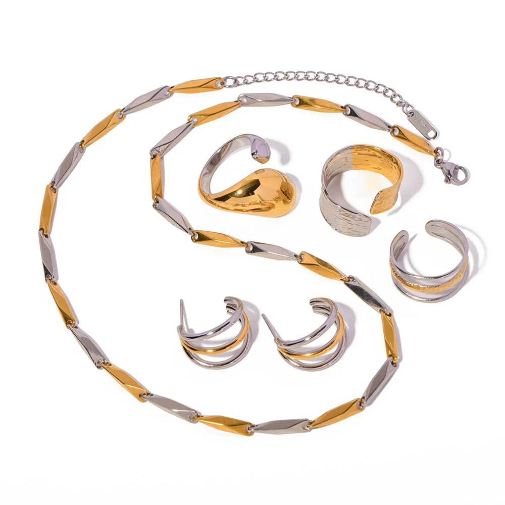 Wholesale Geometric Design Gold And Silver Colormatching Electroplated Stainless Steel Earrings For Women - Image 5