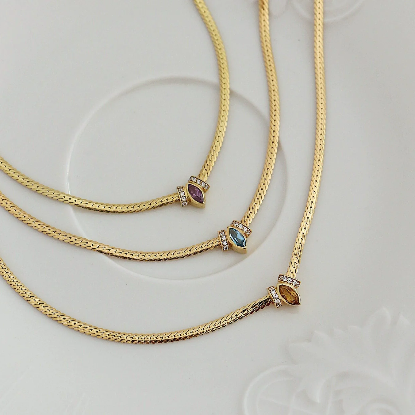 Wholesale Geometric Diamond Stainless Steel Marquise Zircon Mixed Gem Inlay Necklace Multilayer Stacking Clavicle Chain Accessory - Image 2