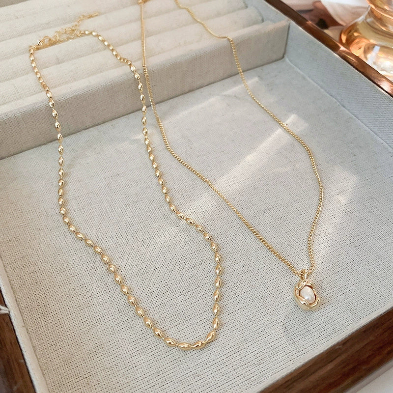 Wholesale Geometric Doublelayer Zircon Inlaid Copper Necklace With Real Gold Electroplated Ochain For Women - Image 8