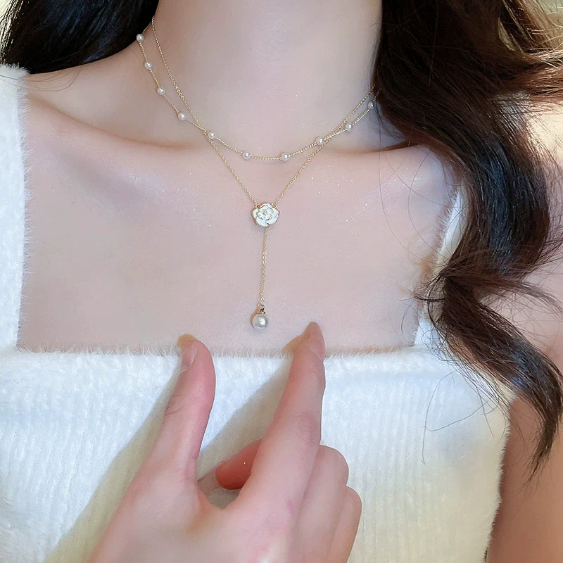 Wholesale Geometric Doublelayer Zircon Inlaid Copper Necklace With Real Gold Electroplated Ochain For Women - Image 9