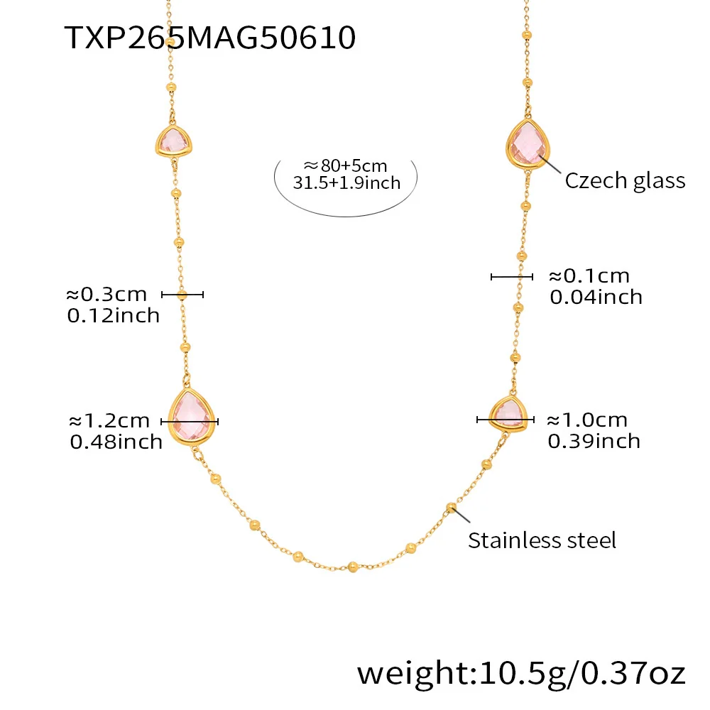 Wholesale Geometric Dropshaped Triangle Design Long Necklace For Women With Faceted Glass Stone And Zircon In Titanium Steel And Stainless Steel Electroplated - Image 10