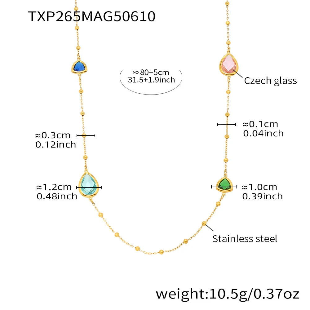 Wholesale Geometric Dropshaped Triangle Design Long Necklace For Women With Faceted Glass Stone And Zircon In Titanium Steel And Stainless Steel Electroplated - Image 11