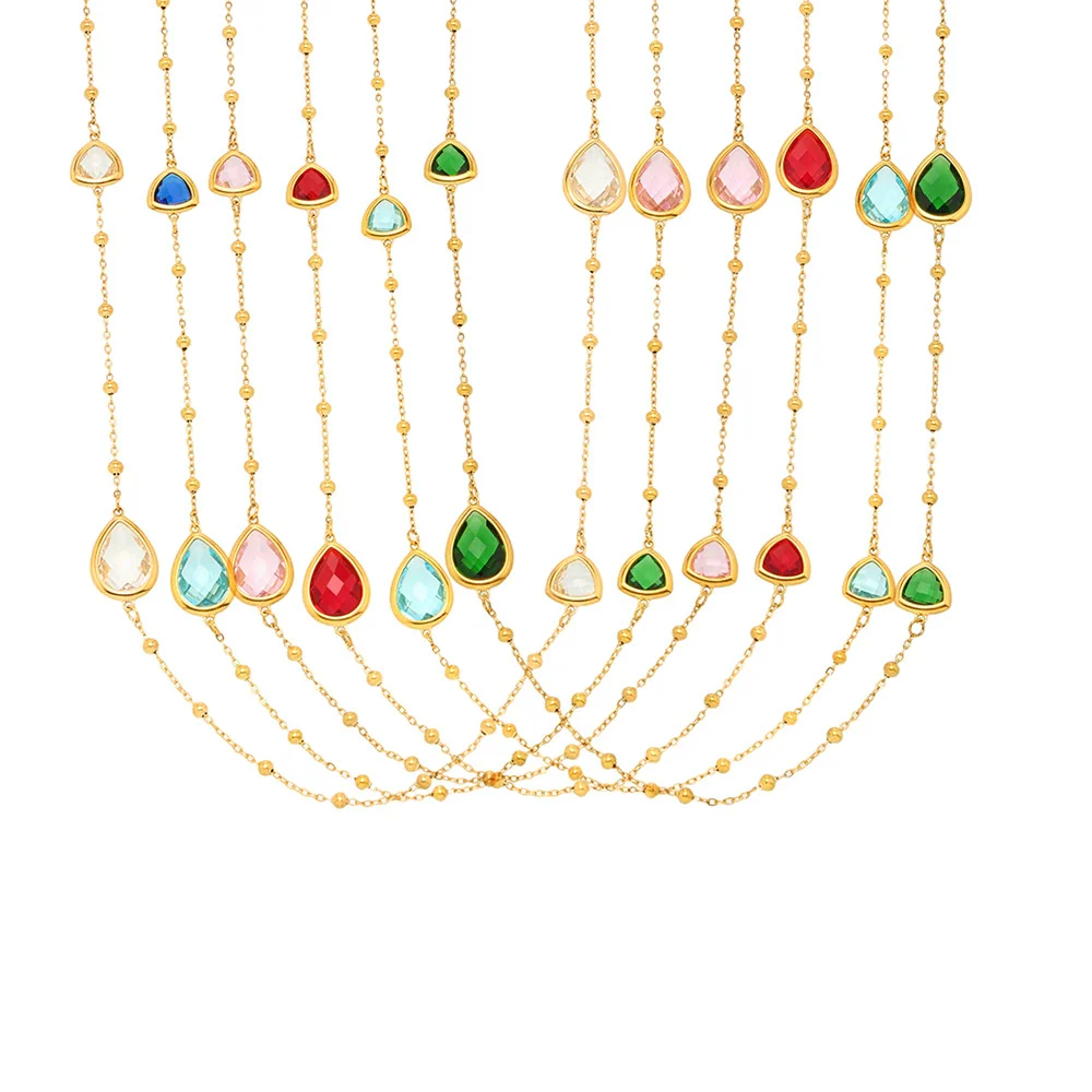 Wholesale Geometric Dropshaped Triangle Design Long Necklace For Women With Faceted Glass Stone And Zircon In Titanium Steel And Stainless Steel Electroplated - Image 5