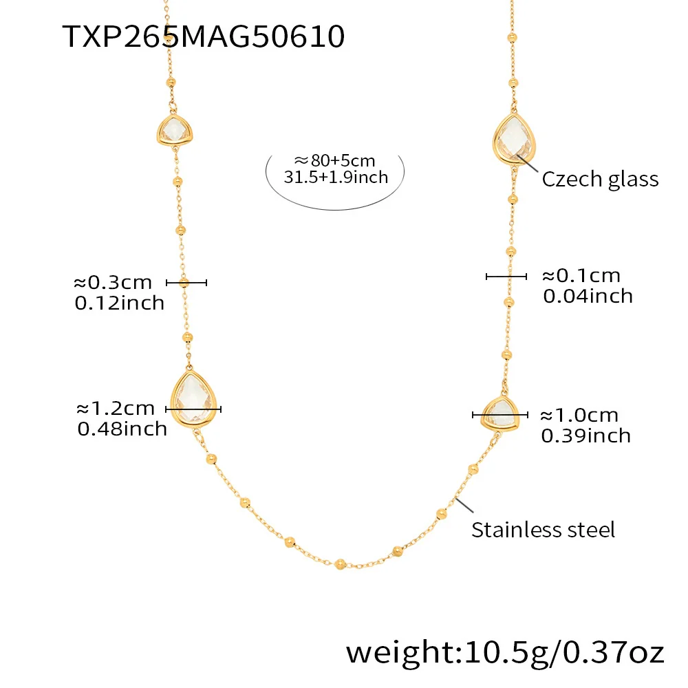 Wholesale Geometric Dropshaped Triangle Design Long Necklace For Women With Faceted Glass Stone And Zircon In Titanium Steel And Stainless Steel Electroplated - Image 7