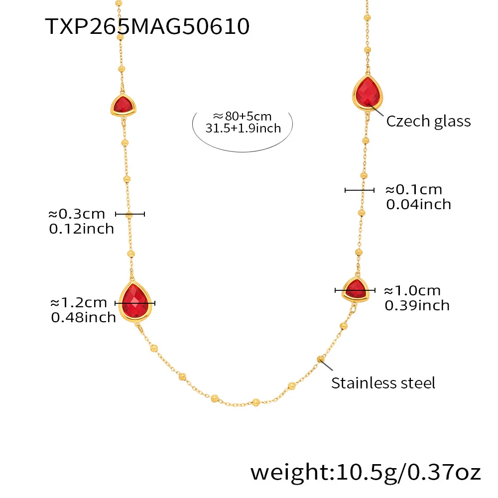 Wholesale Geometric Dropshaped Triangle Design Long Necklace For Women With Faceted Glass Stone And Zircon In Titanium Steel And Stainless Steel Electroplated - Image 8