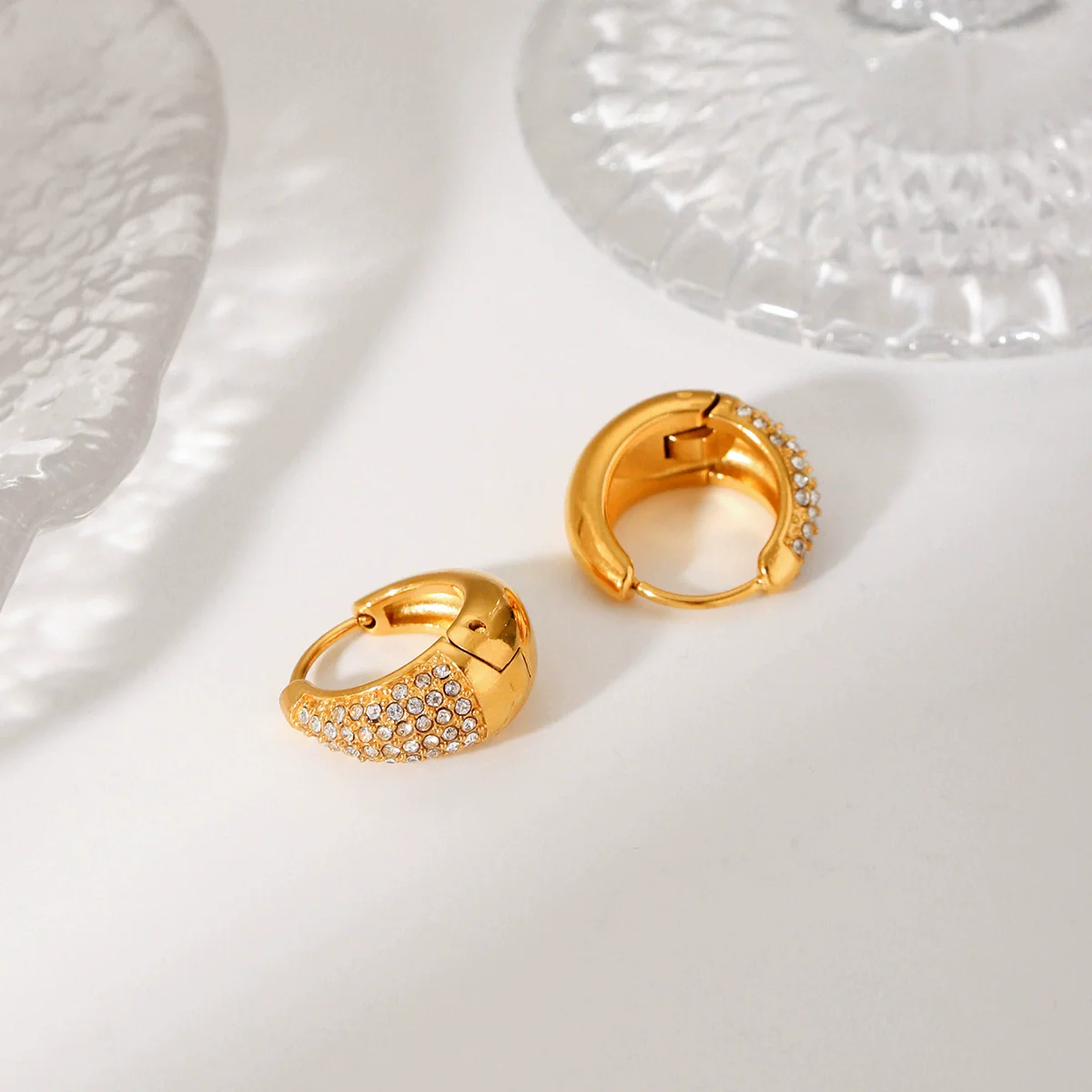 Wholesale Geometric Electroplated 18K Gold Stainless Steel Diamond Earrings For Women - Image 4