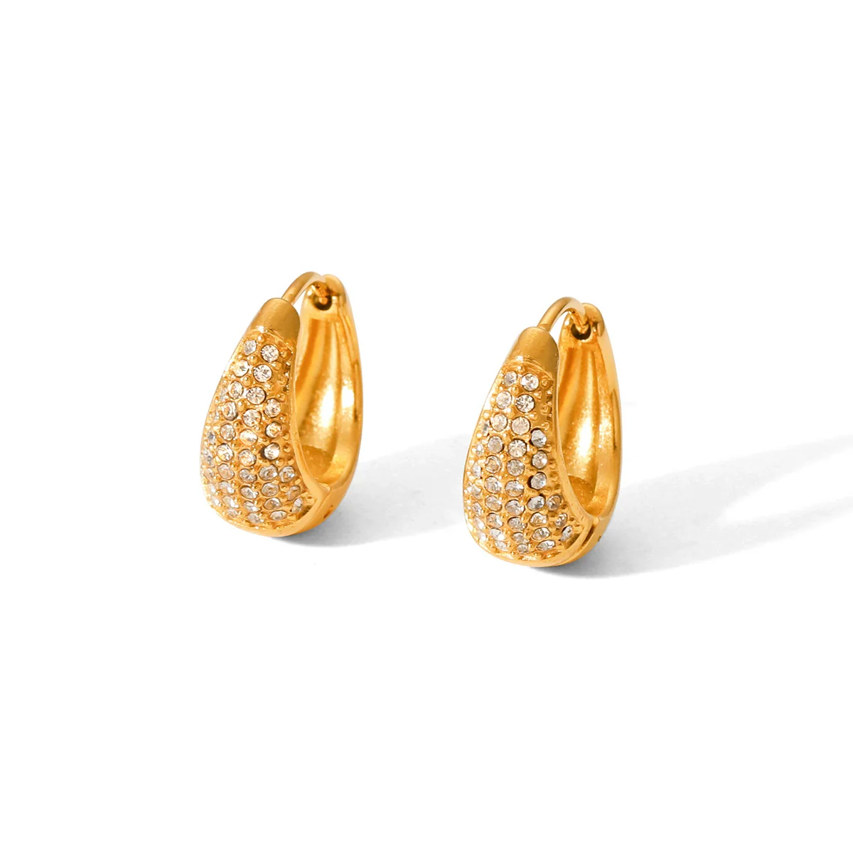 Wholesale Geometric Electroplated 18K Gold Stainless Steel Diamond Earrings For Women - Image 5