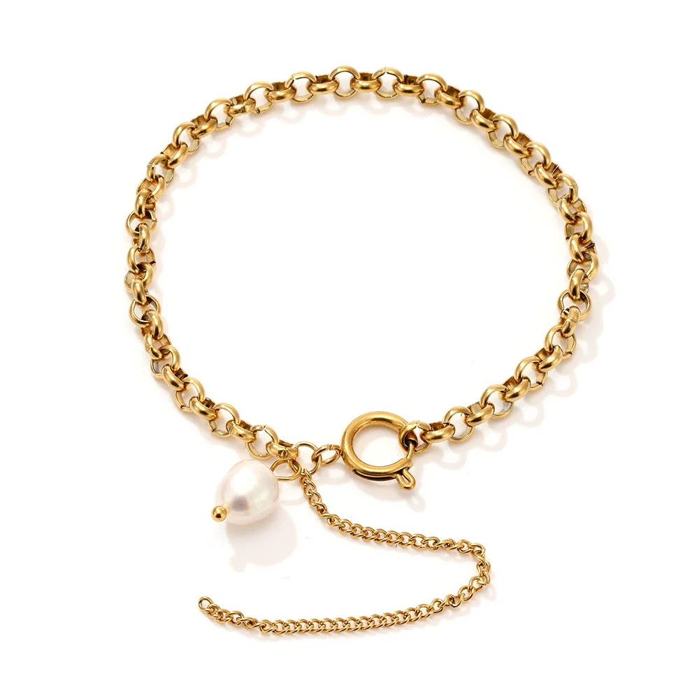 Wholesale Geometric Electroplated Freshwater Pearl And Titanium Steel Bracelet For Unisex - Image 5