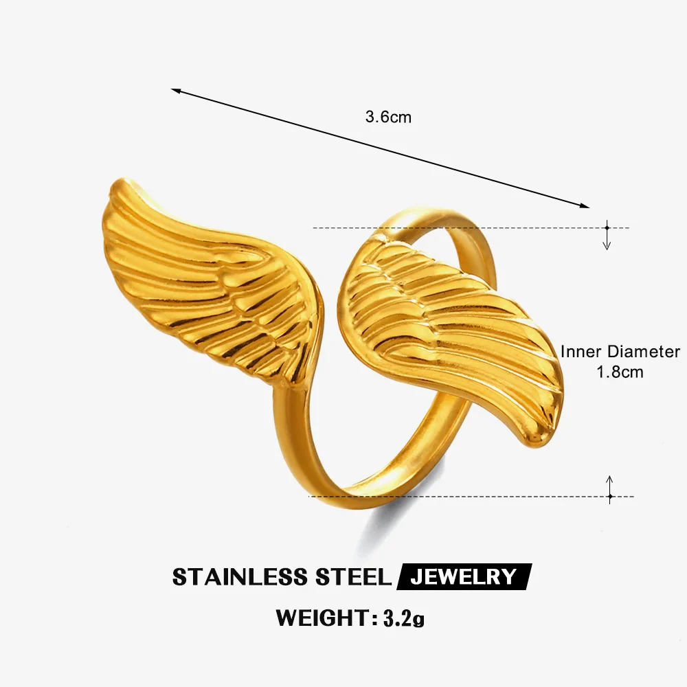 Wholesale Geometric Electroplated Stainless Steel Open Adjustable Wing Ring For Women - Image 6