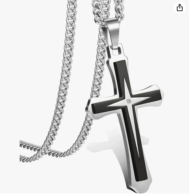 Wholesale Geometric Electroplated Titanium Steel Doublelayer Twocolor Unisex Cross Pendant Necklace With String Of Pearls Chain - Image 6